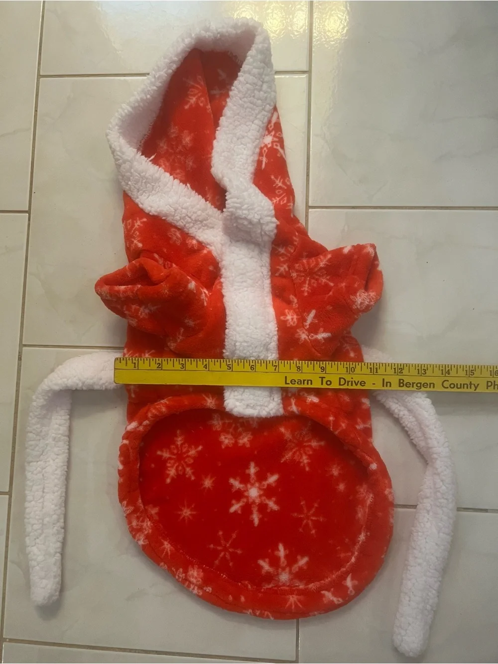 Red with White Snowflakes Fleece with White Sherpa Accents Hooded Robe for Dog